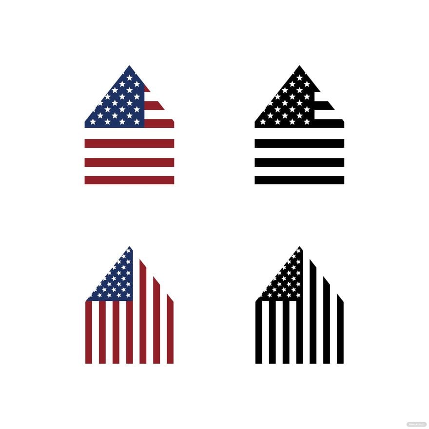 American Flag House Vector in Illustrator, EPS, SVG, JPG, PNG