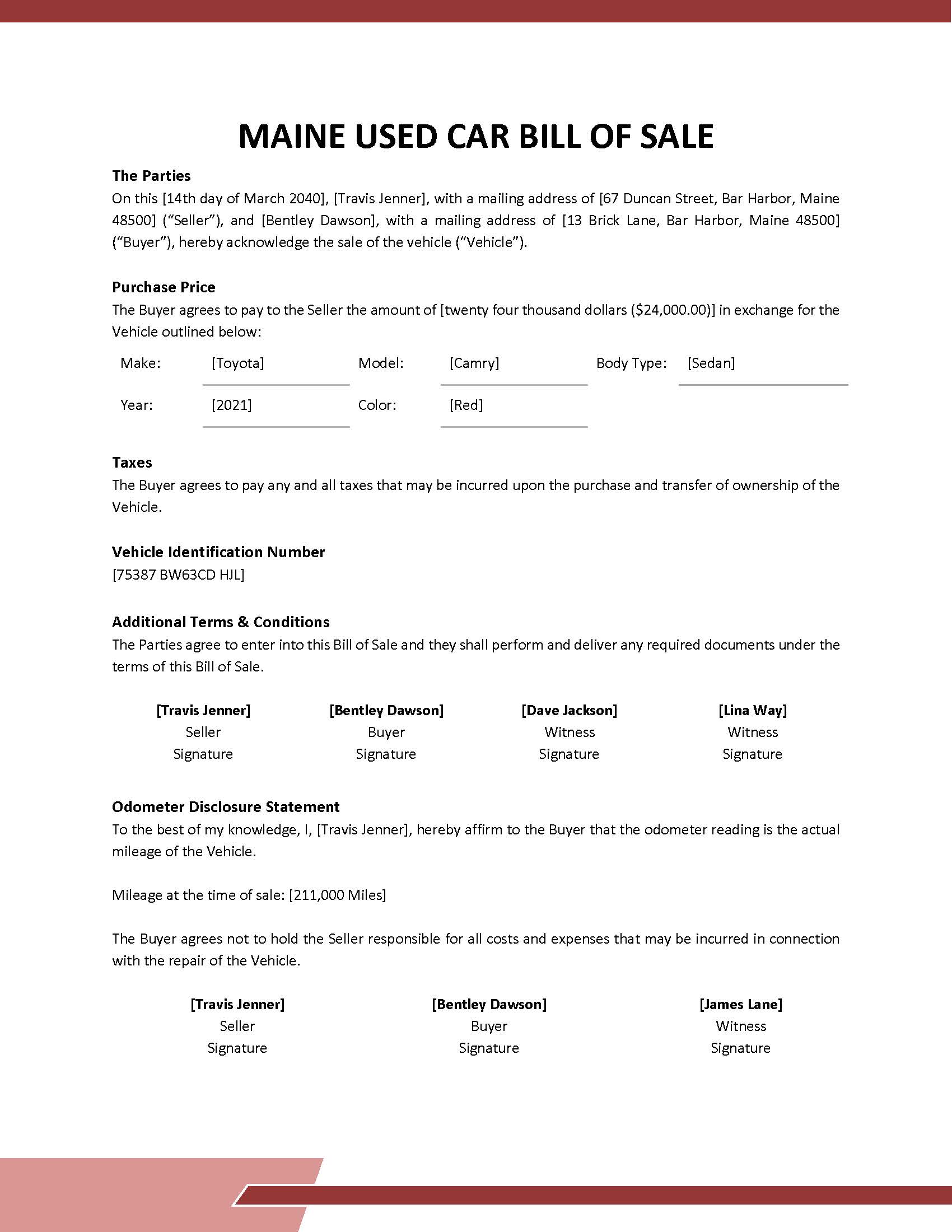 Maine Truck Bill of Sale Template - Google Docs, Word, PDF | Template.net