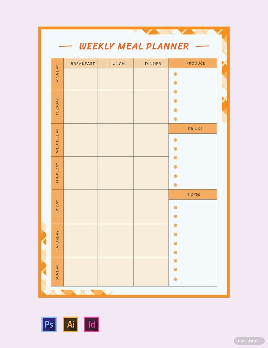 Weekly Meal Planner Template in Illustrator, PSD, InDesign