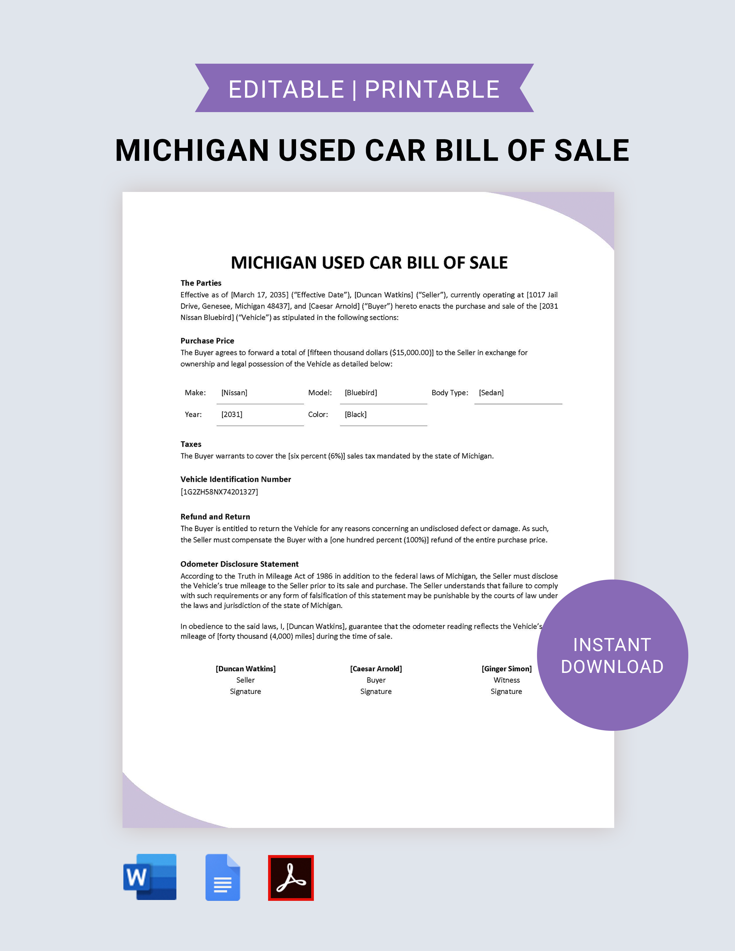 Michigan Real Estate Bill of Sale Template Google Docs, Word, PDF