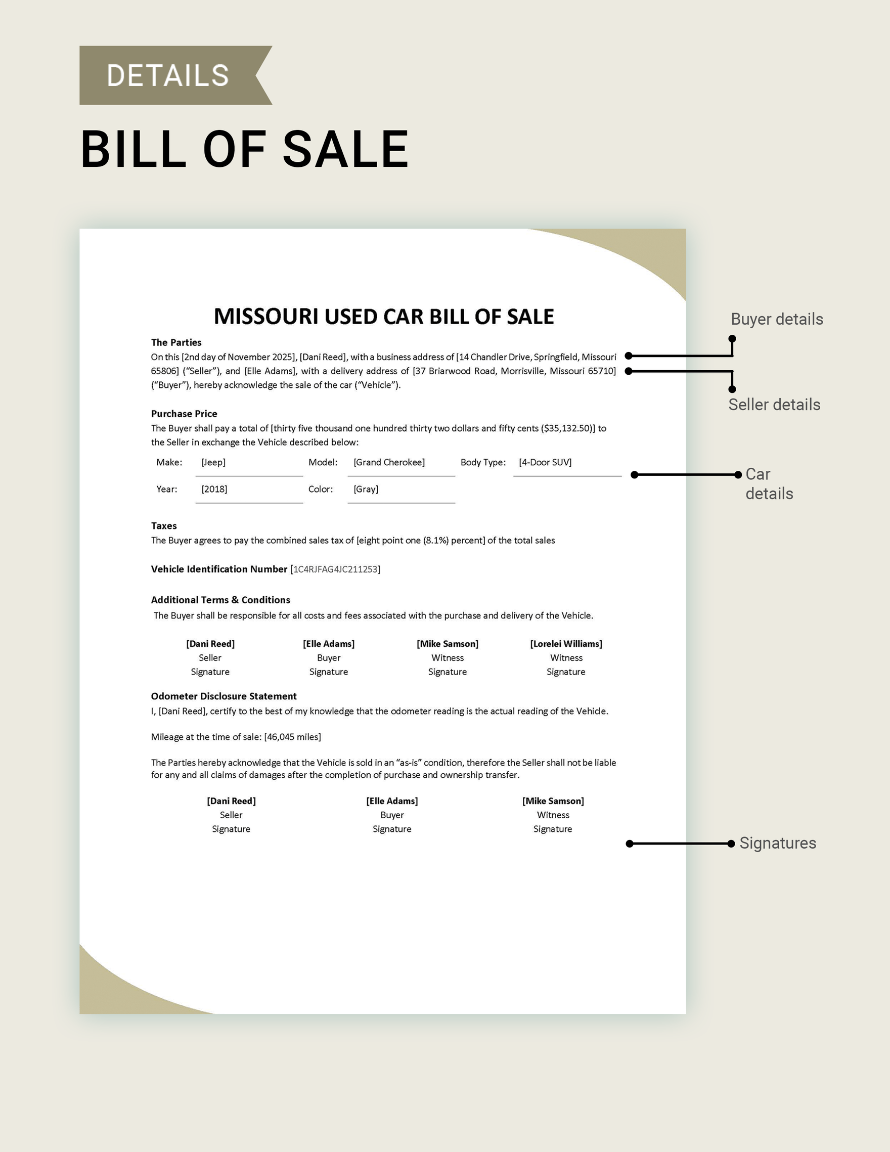Missouri Auto Bill Of Sale Printable