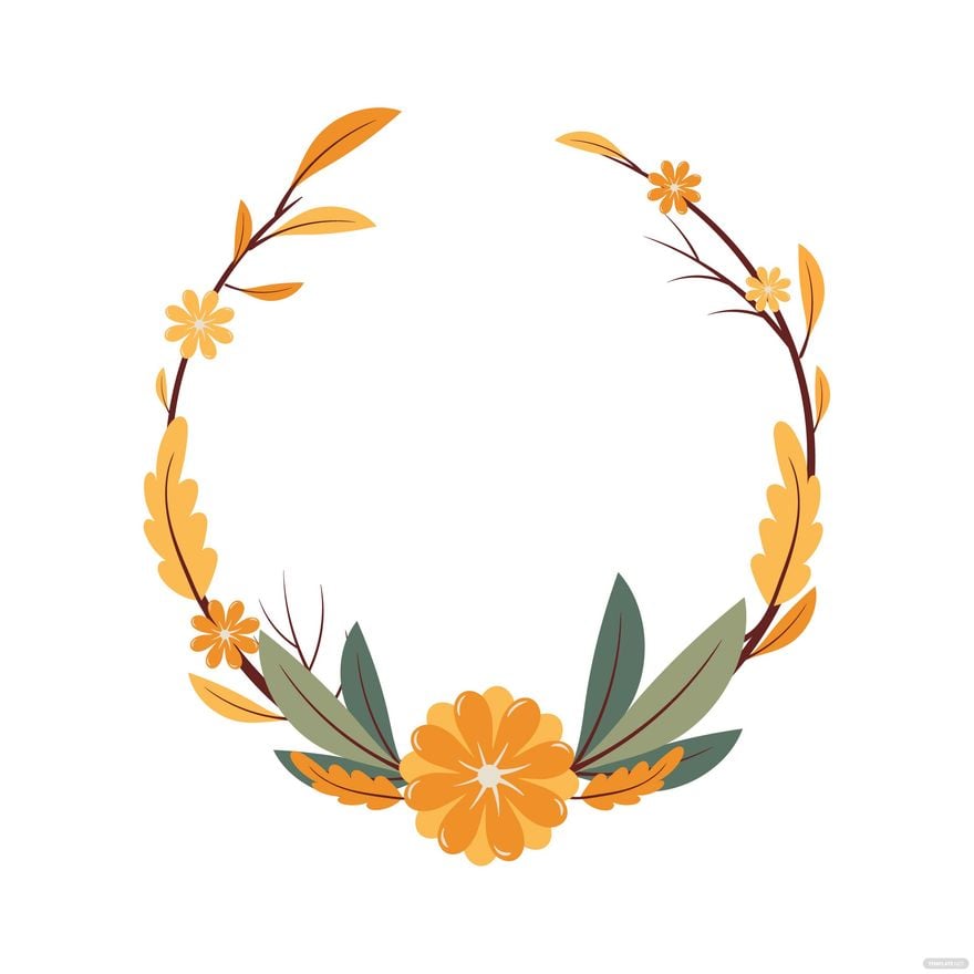 Fall Leaves And Flowers Wreath Vector