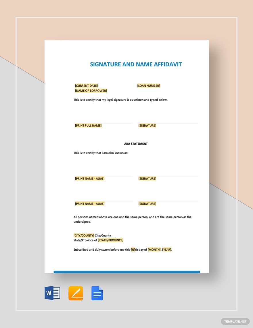 Signature and Name Affidavit Template in Word, Pages, Google Docs - Download | Template.net