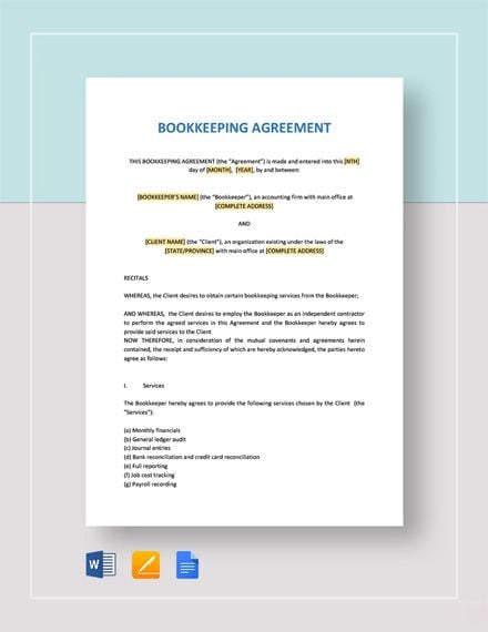 Bookkeeping Agreement Template in Word, Google Docs, Apple Pages