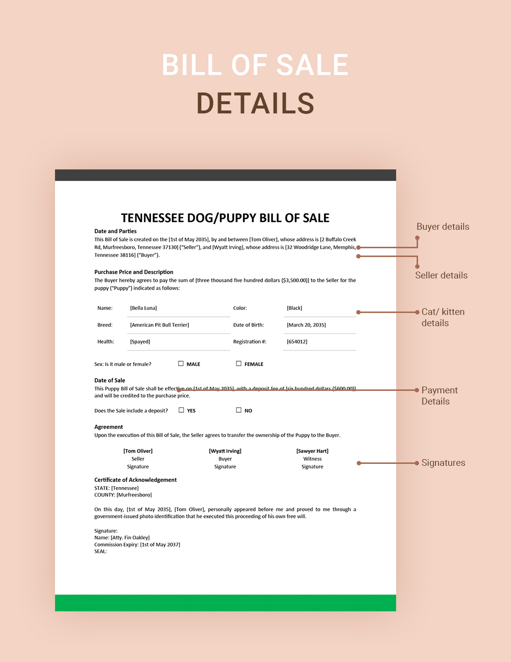 Tennessee Dog / Puppy Bill of Sale Template