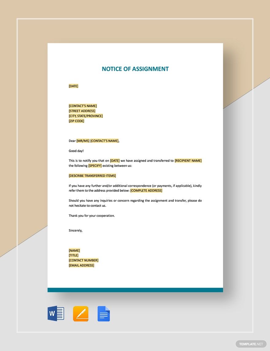 Notice of Assignment Template