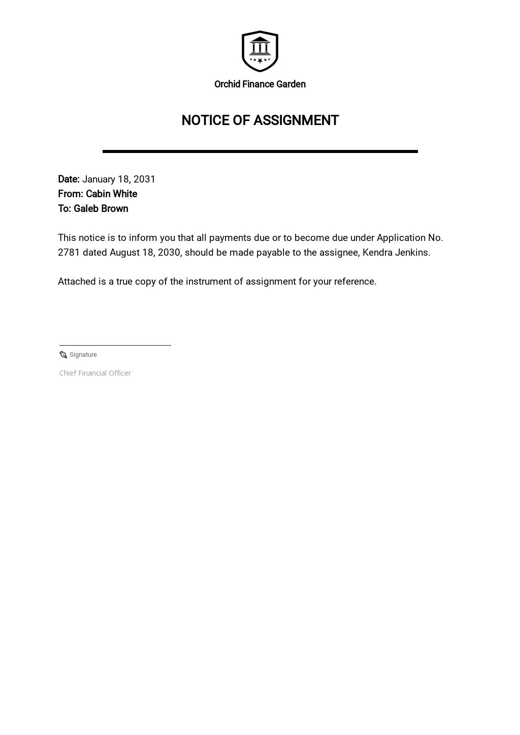 que significa notice of assignment