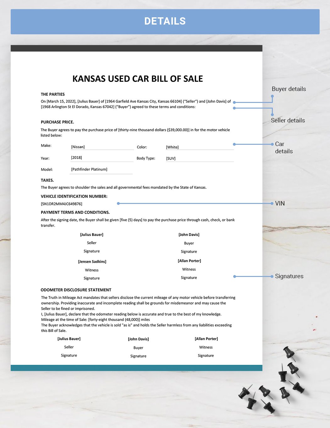 Kansas Used Car Bill of Sale Template