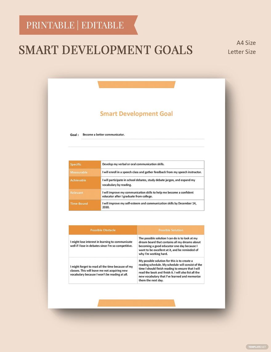 Smart Development Goals Template in Word, Google Docs, Excel, PDF, PowerPoint, Google Slides