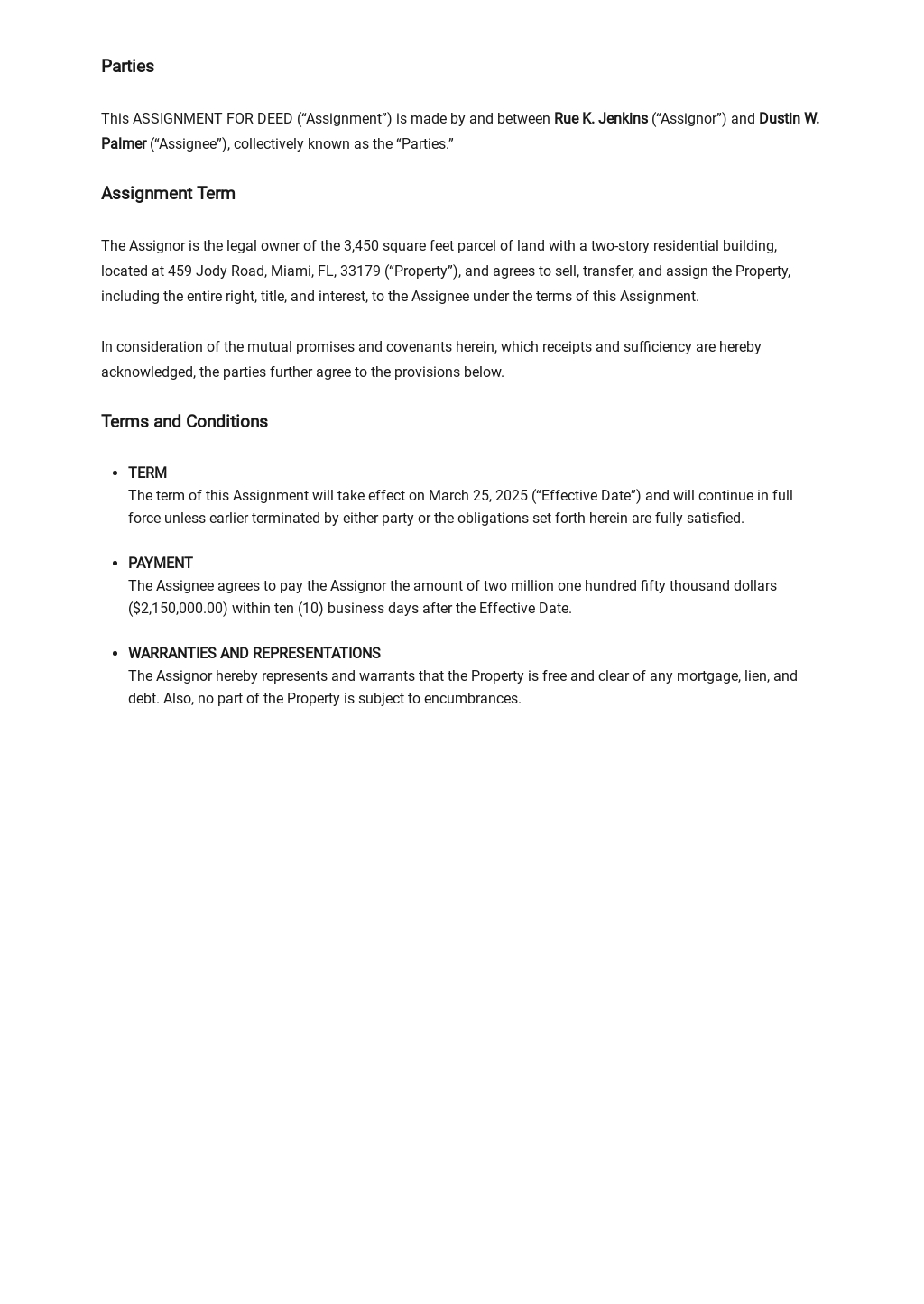 Deed of assignment word format image