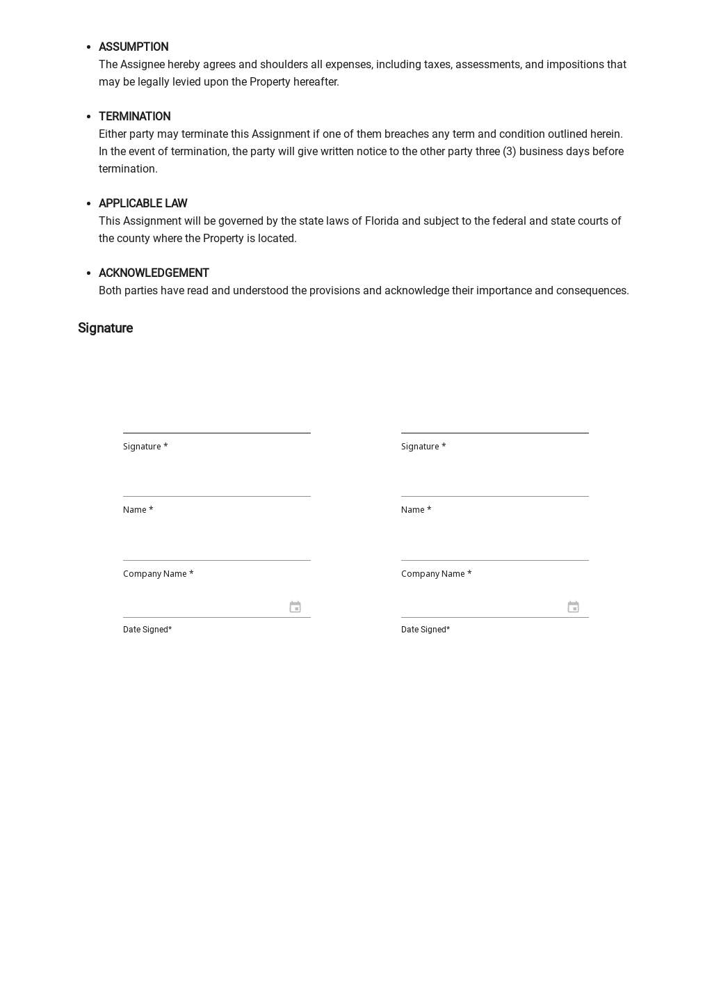 deed of assignment form aub