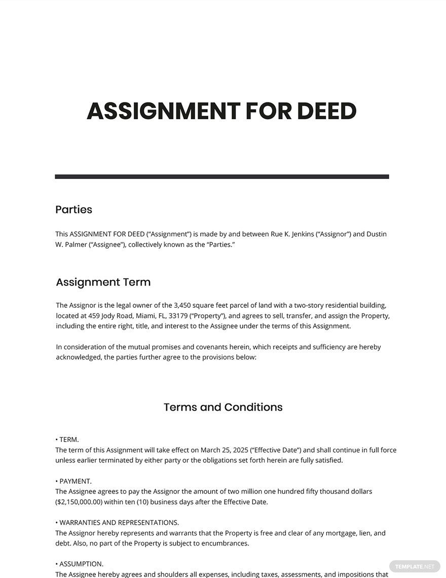 Assignment for Deed Template