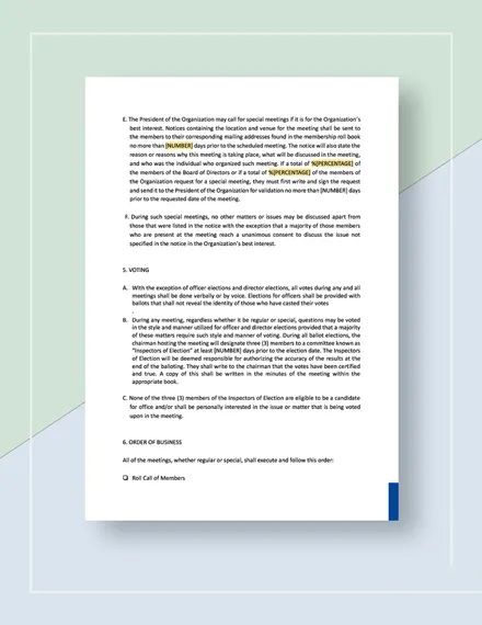 Bylaws Not for Profit Corporation Template