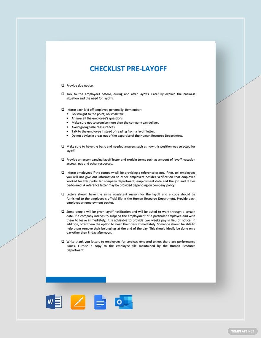 Checklist Pre-Layoff Template