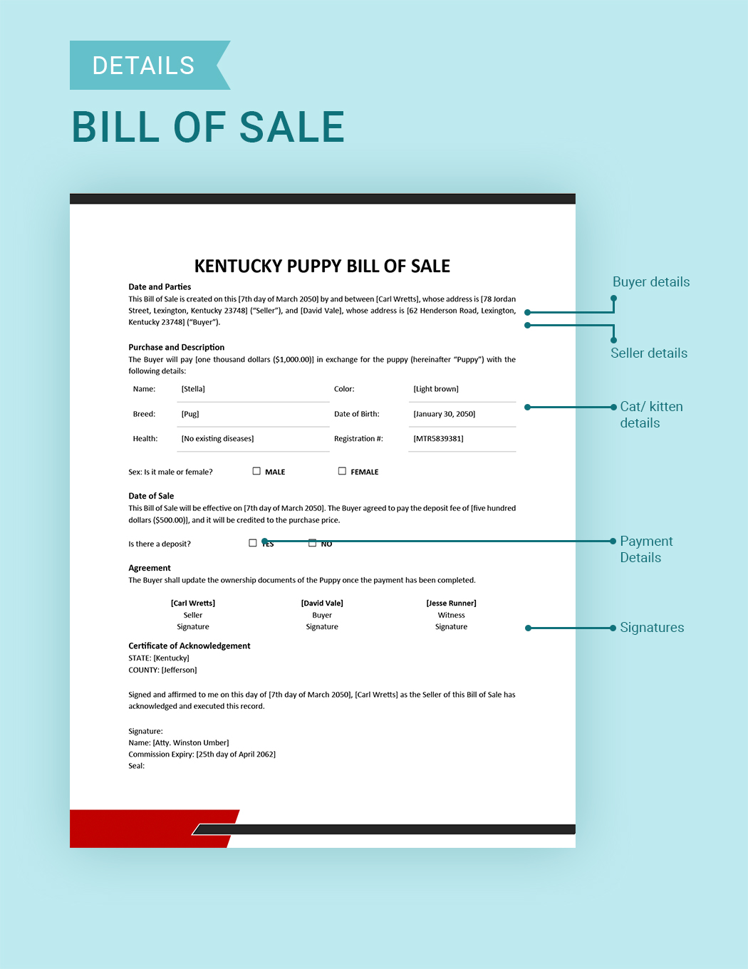 Kentucky Dog / Puppy Bill of Sale Form Template