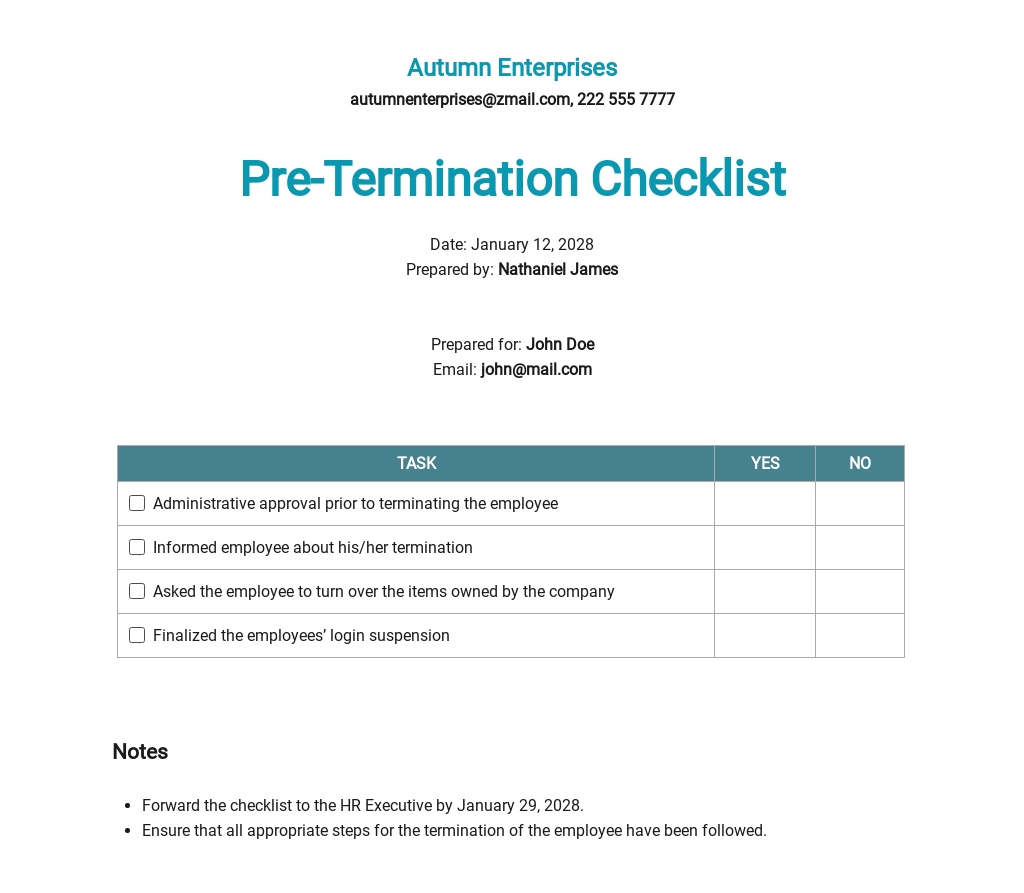 10 Termination Checklist Templates Free Downloads Template