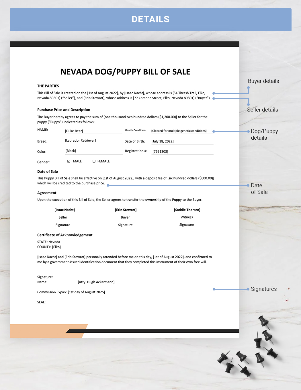 Nevada Dog/Puppy Bill of Sale Template