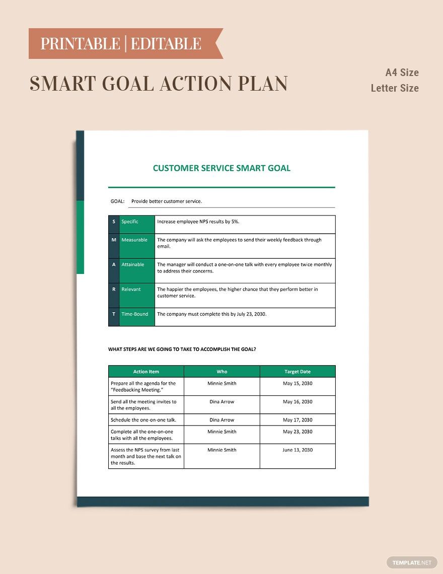 Customer Service Smart Goals Template in Word, Google Docs, Excel, PDF, PowerPoint, Google Slides