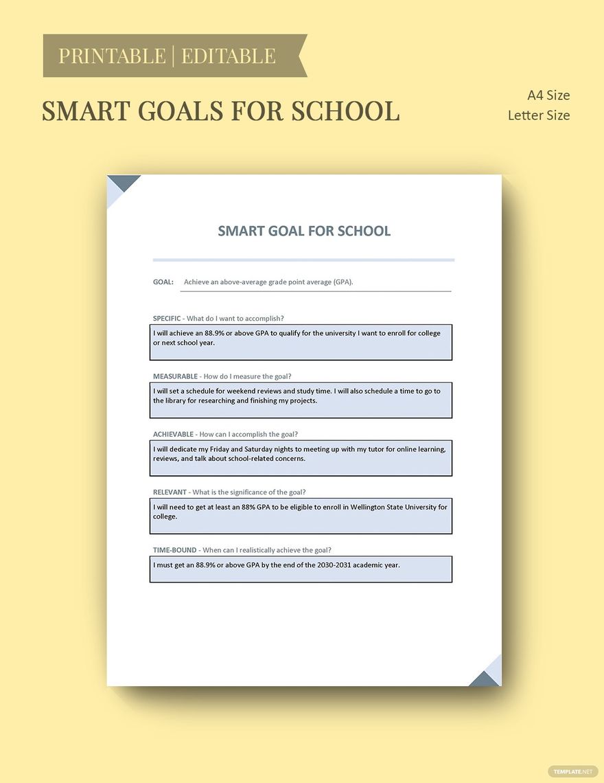 Smart Goals for School Template in Word, Google Docs, Excel, PDF, PowerPoint, Google Slides