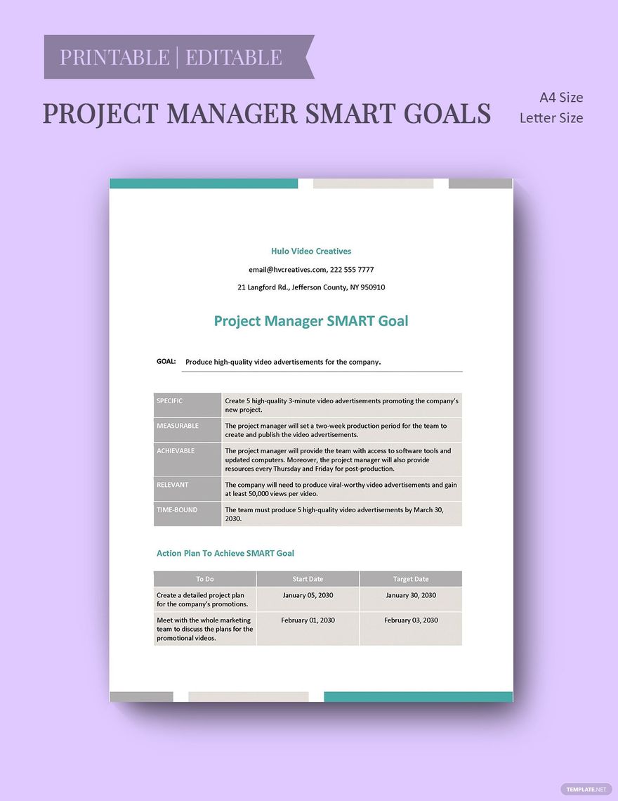 Project Manager Smart Goals Template