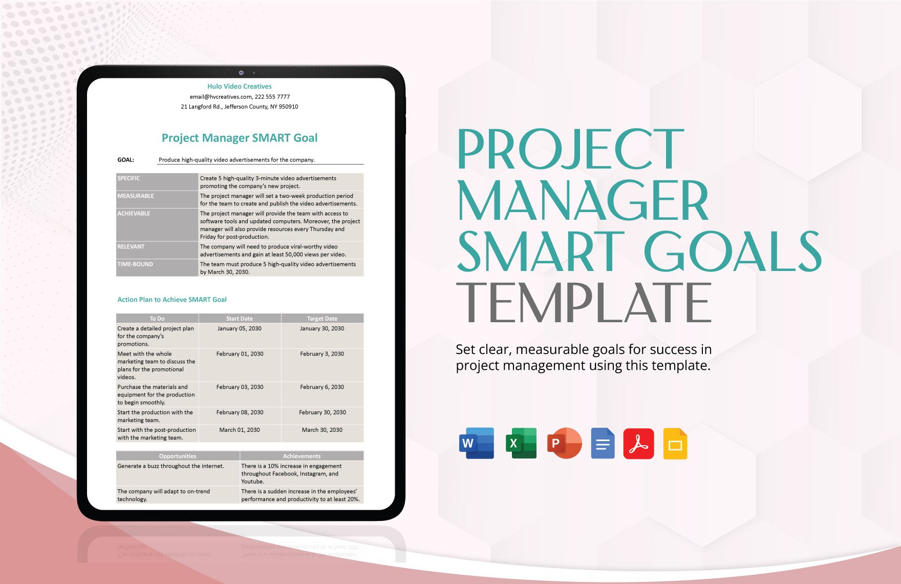 Project Manager Smart Goals Template in Word, Google Docs, Excel, PDF, PowerPoint, Google Slides
