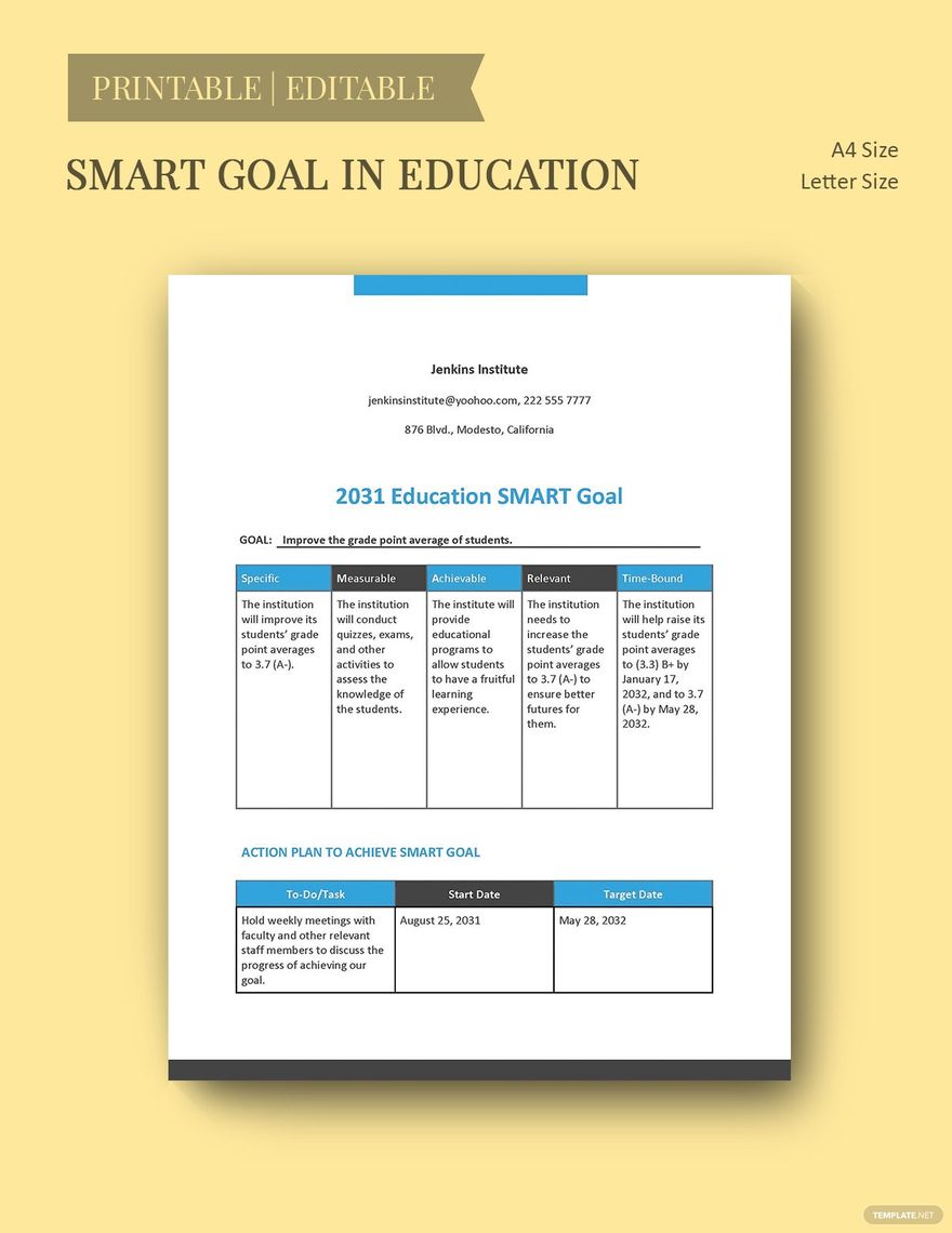 Smart Goals In Education Template Google Docs Google Slides Excel 