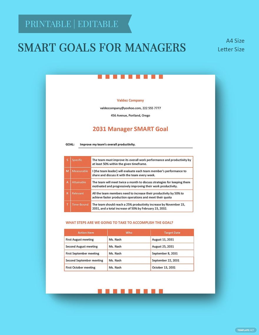 Smart Goals for Managers Template in Word, Google Docs, Excel, PDF, PowerPoint, Google Slides