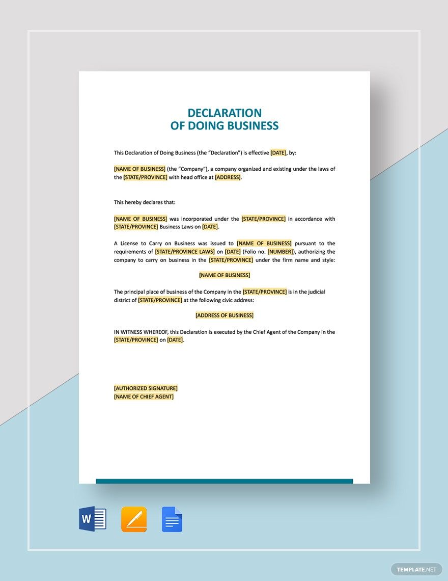 Declaration of Doing Business Template