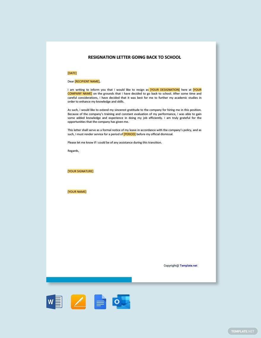 Going Back to School Resignation Letter in Word, Google Docs, PDF, Apple Pages