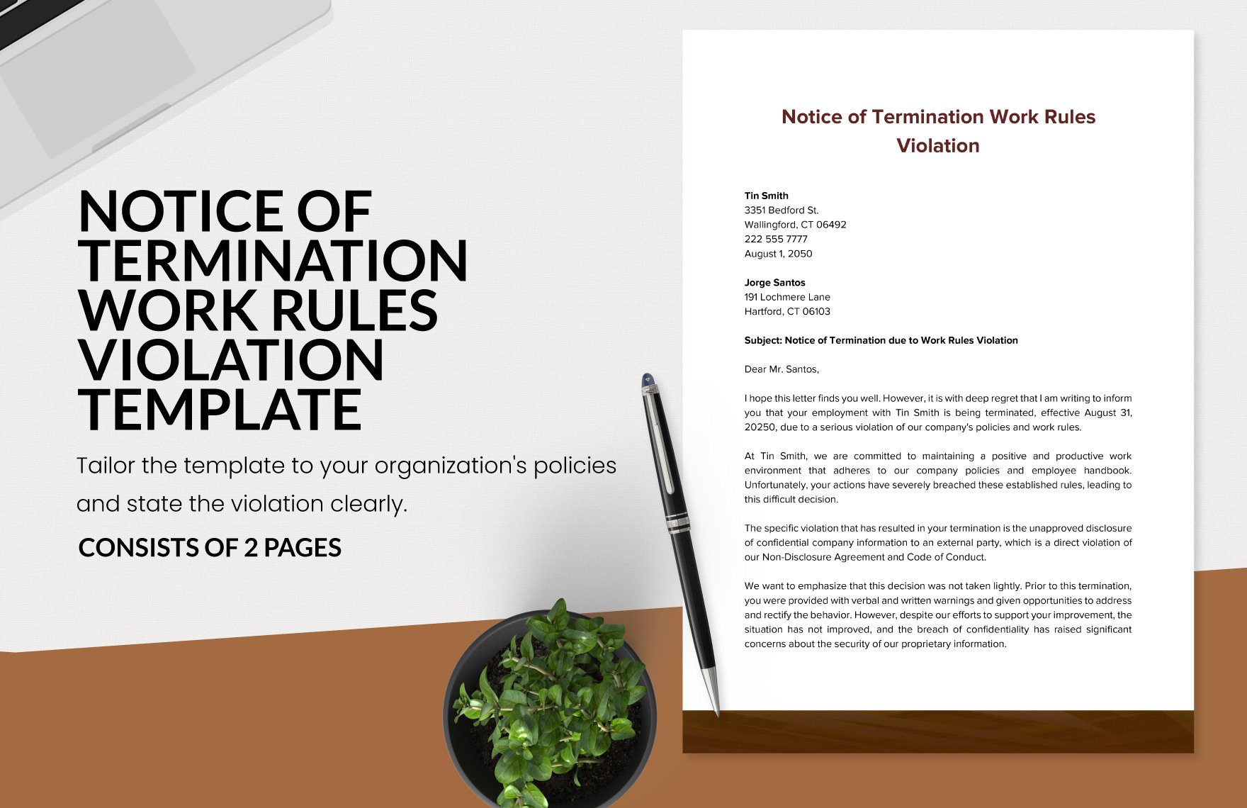 Notice of Termination Work Rules Violation Template
