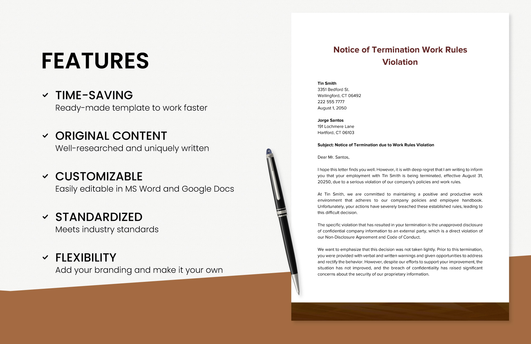 Notice of Termination Work Rules Violation Template