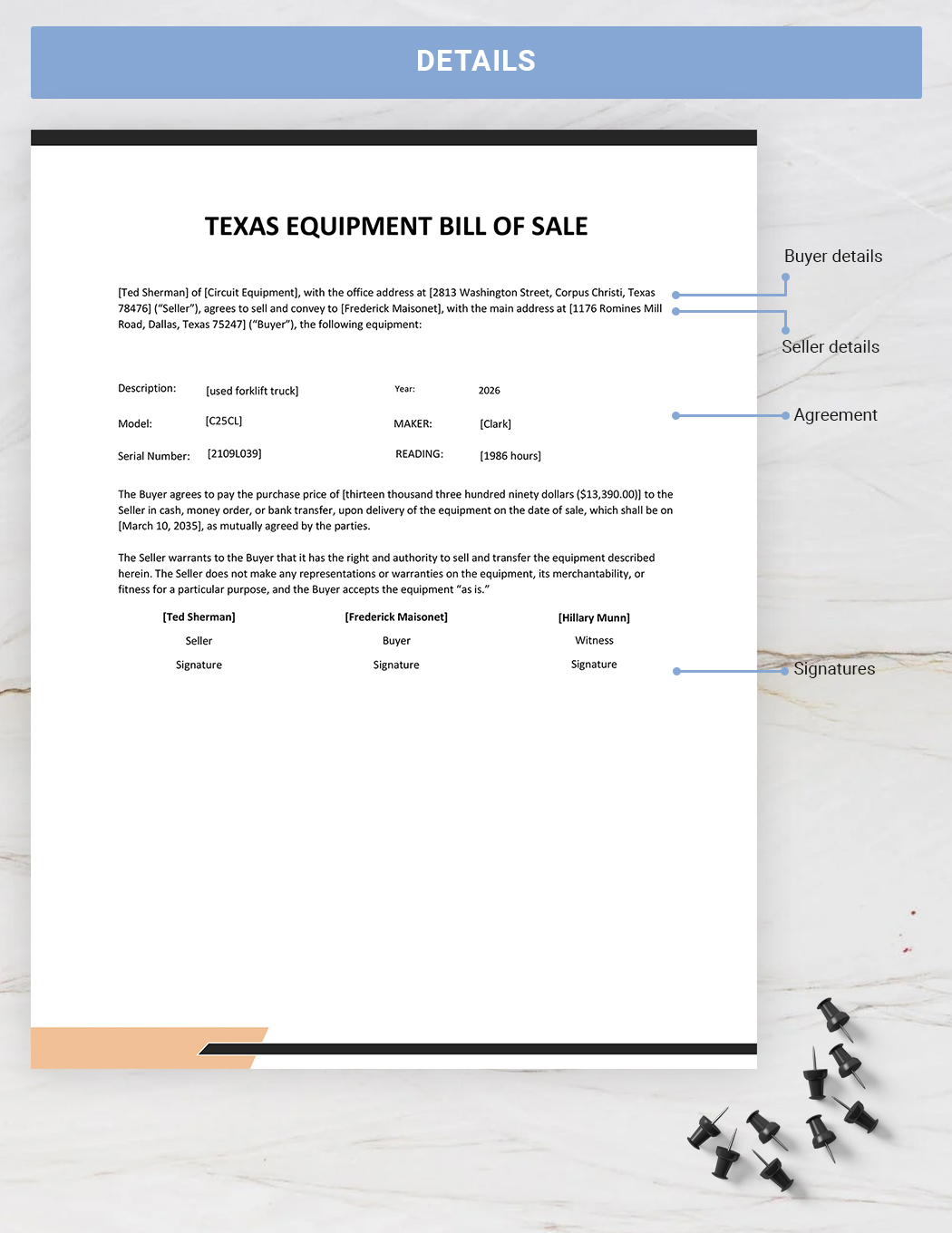 Texas Equipment Bill of Sale Form Template