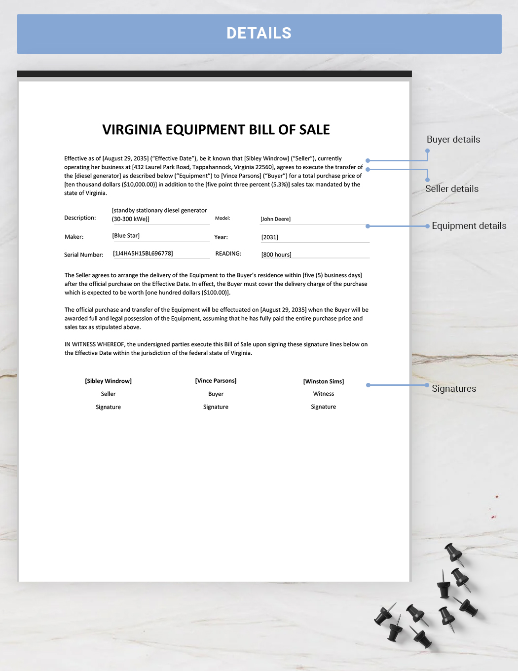 Virginia Equipment Bill of Sale Template