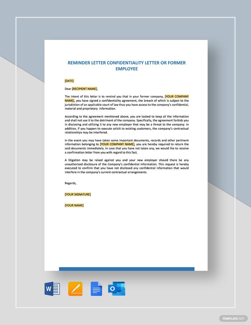 Free Reminder Letter Confidentiality Letter or Former Letter Template