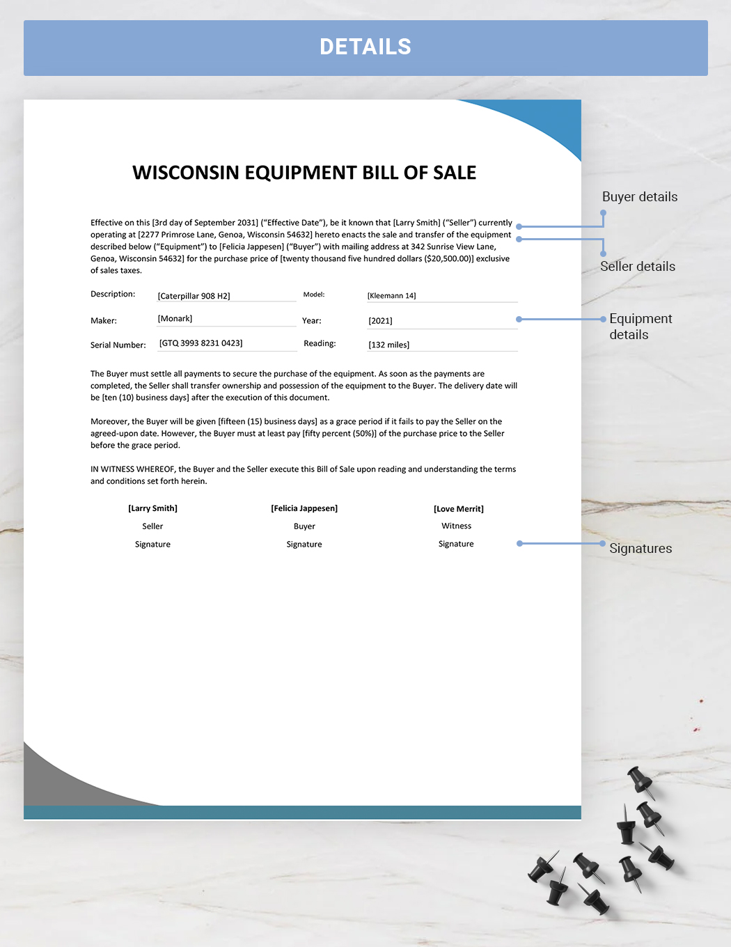 Wisconsin Equipment Bill Of Sale Template