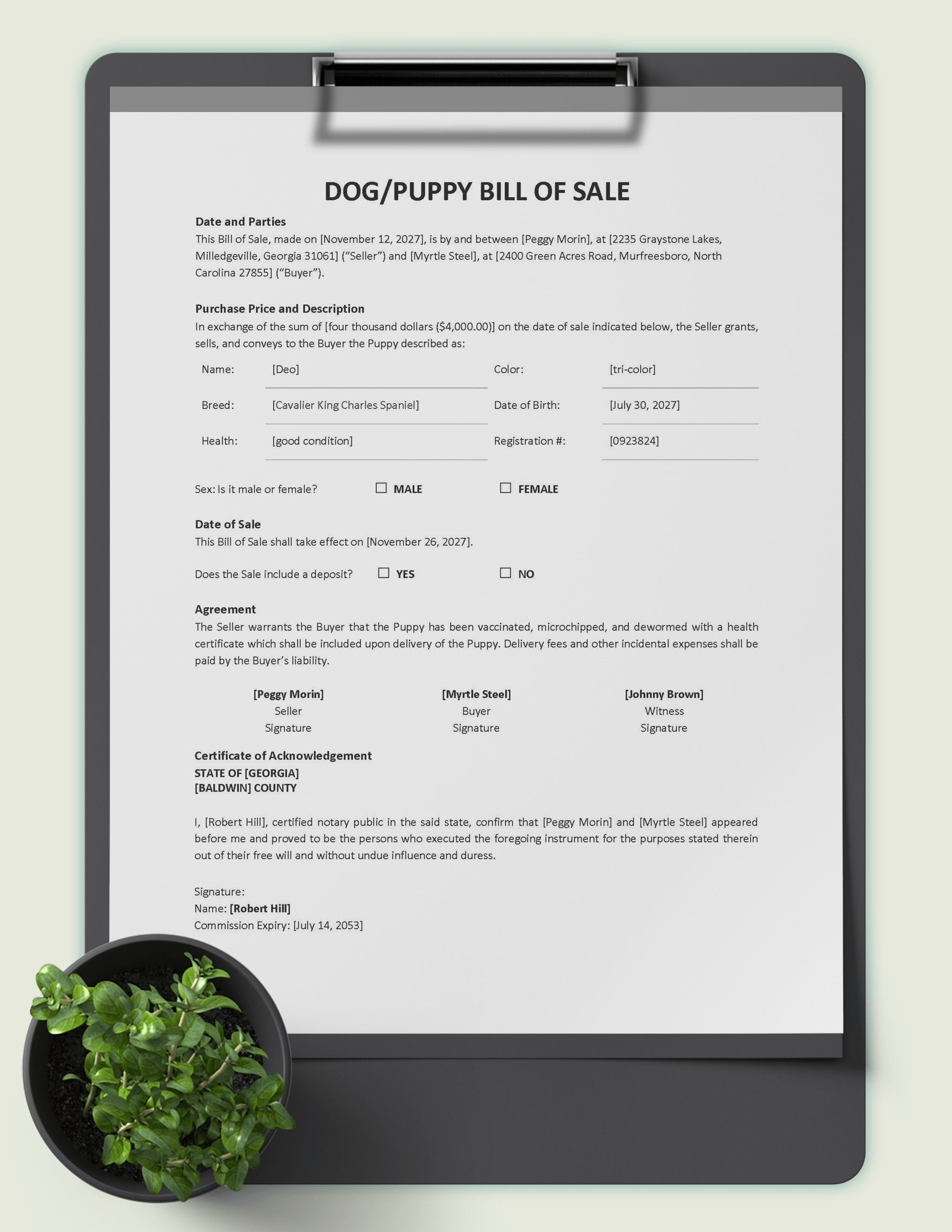Dog / Puppy Bill of Sale Template