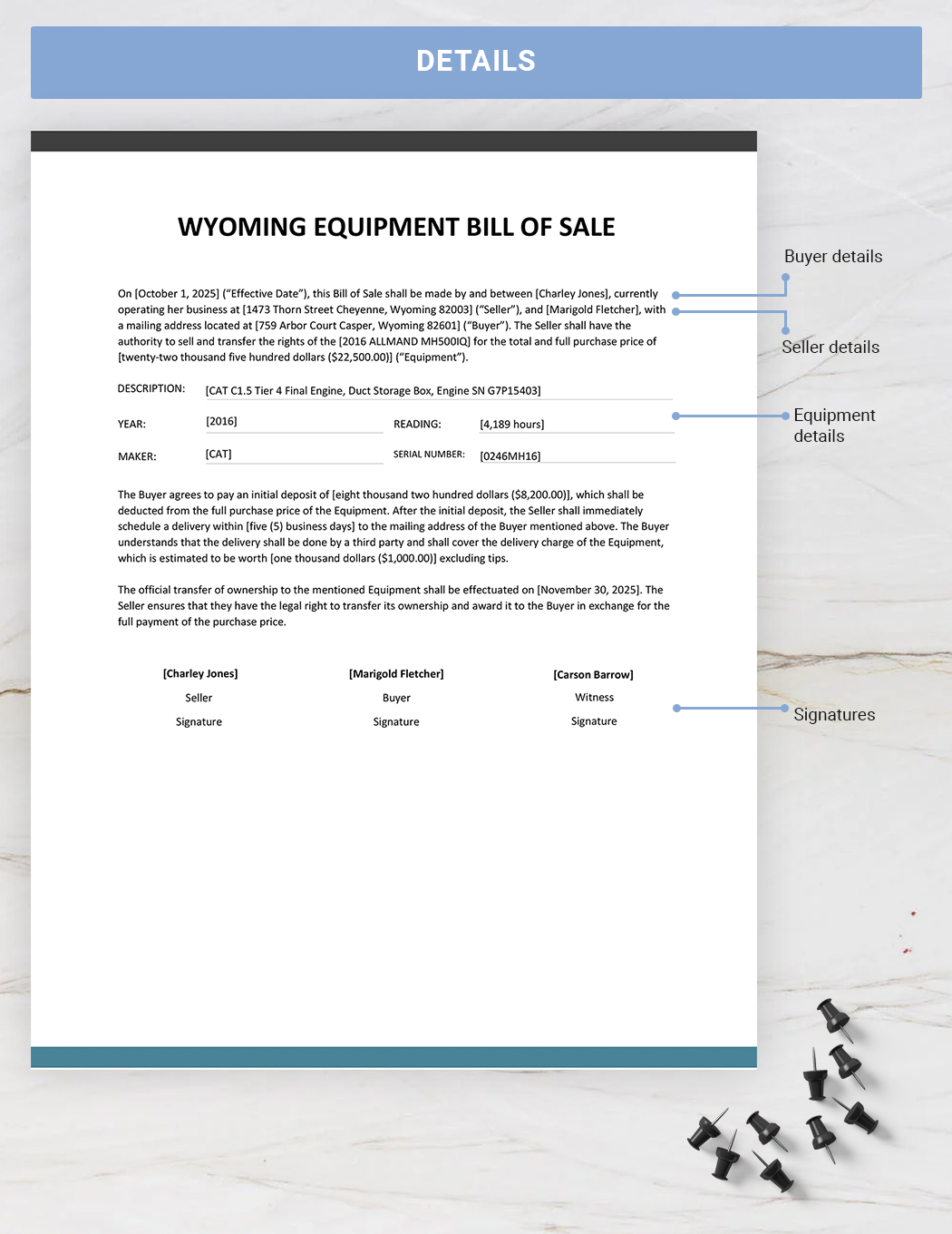Wyoming Equipment Bill of Sale Template