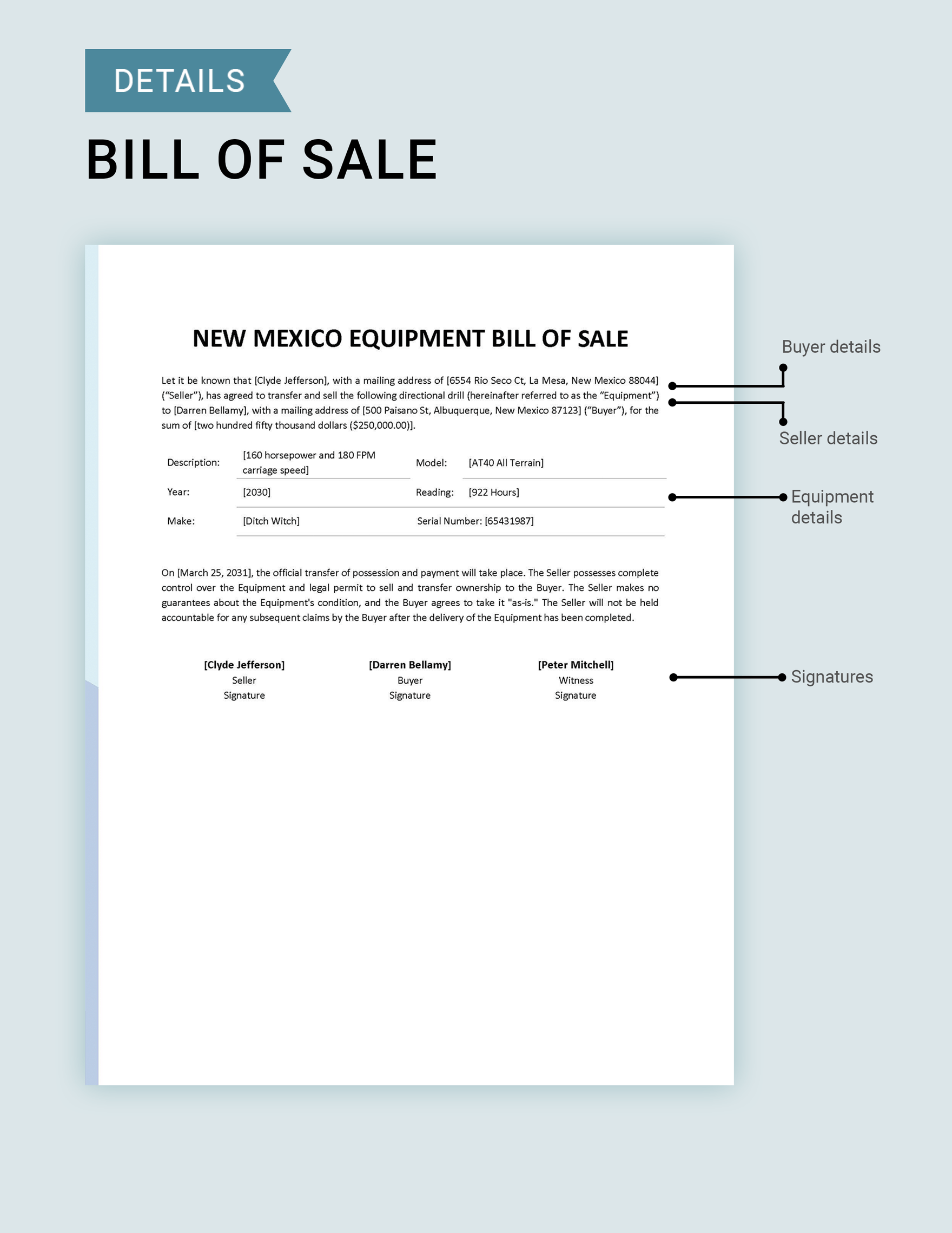 New Mexico Equipment Bill of Sale Form Template