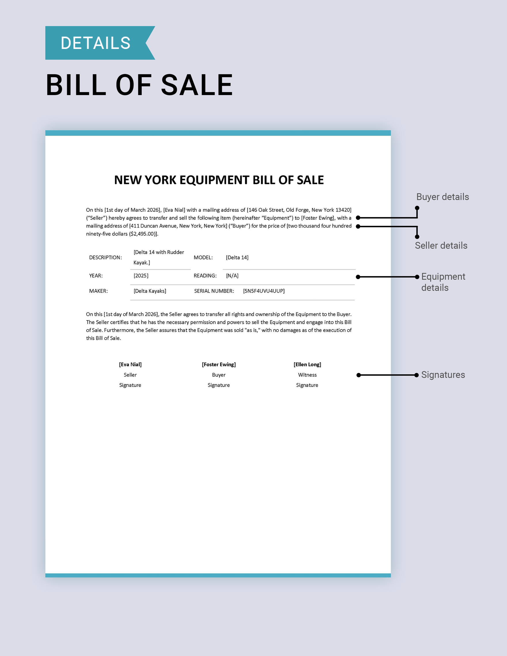 New York Equipment Bill of Sale Template