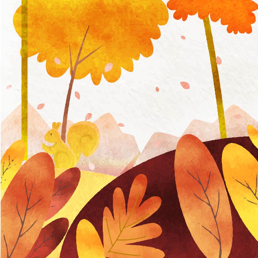 Watercolor Fall Illustration in Illustrator, EPS, SVG, JPG, PNG