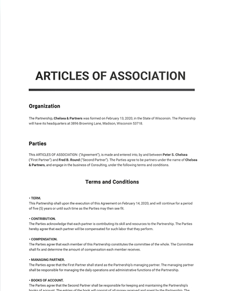 Articles of Association Template - Google Docs, Word, Apple Pages ...