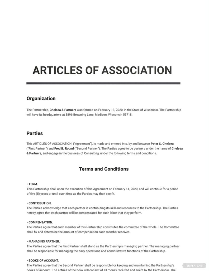 Articles of Incorporation for a non Profit Organisation Template