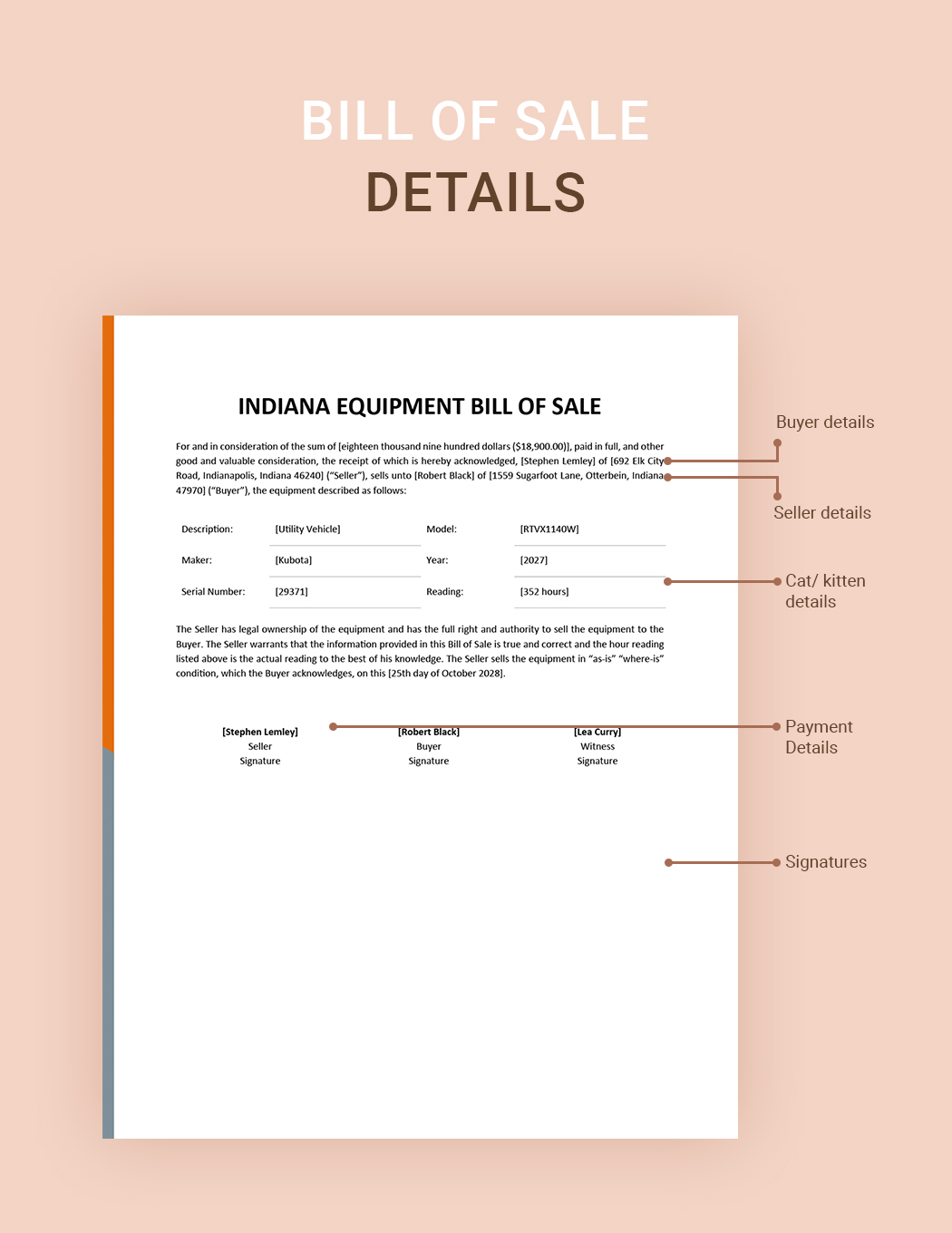 Indiana Equipment Bill of Sale Template