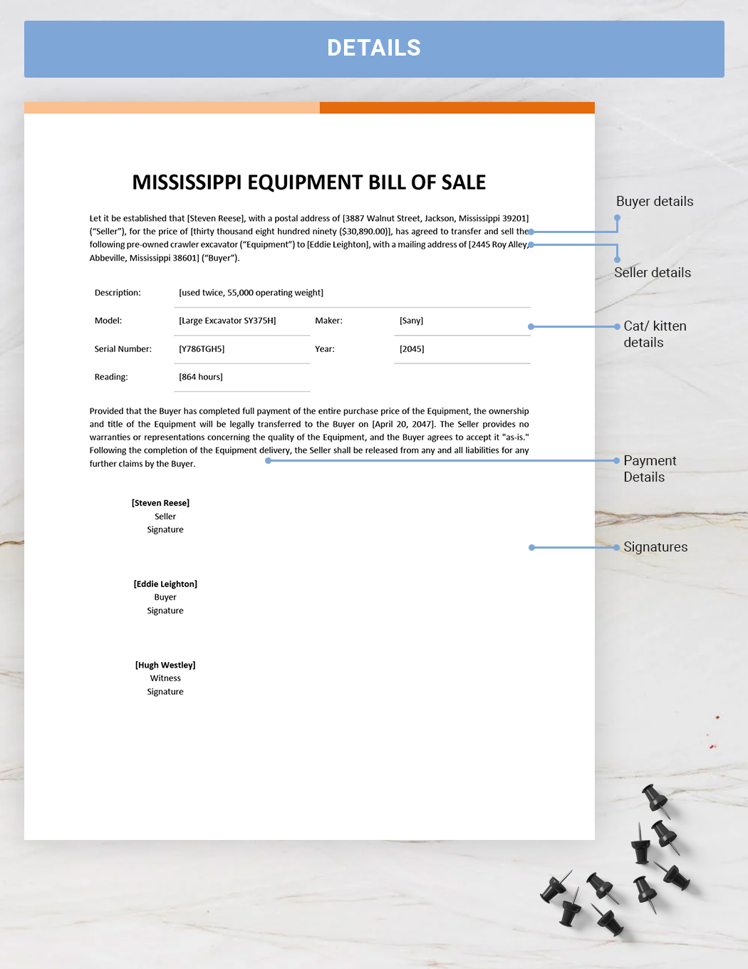 Mississippi Equipment Bill of Sale Template