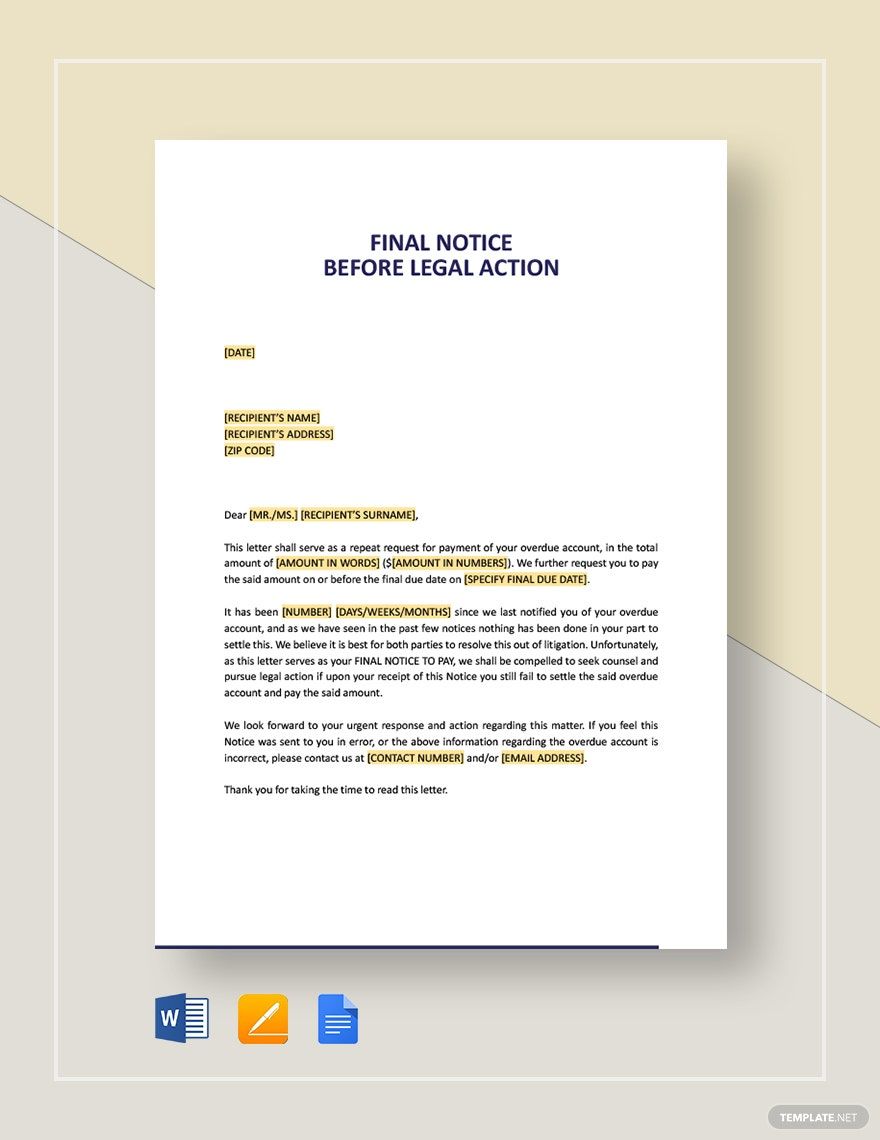 Final Notice Before Legal Action Template