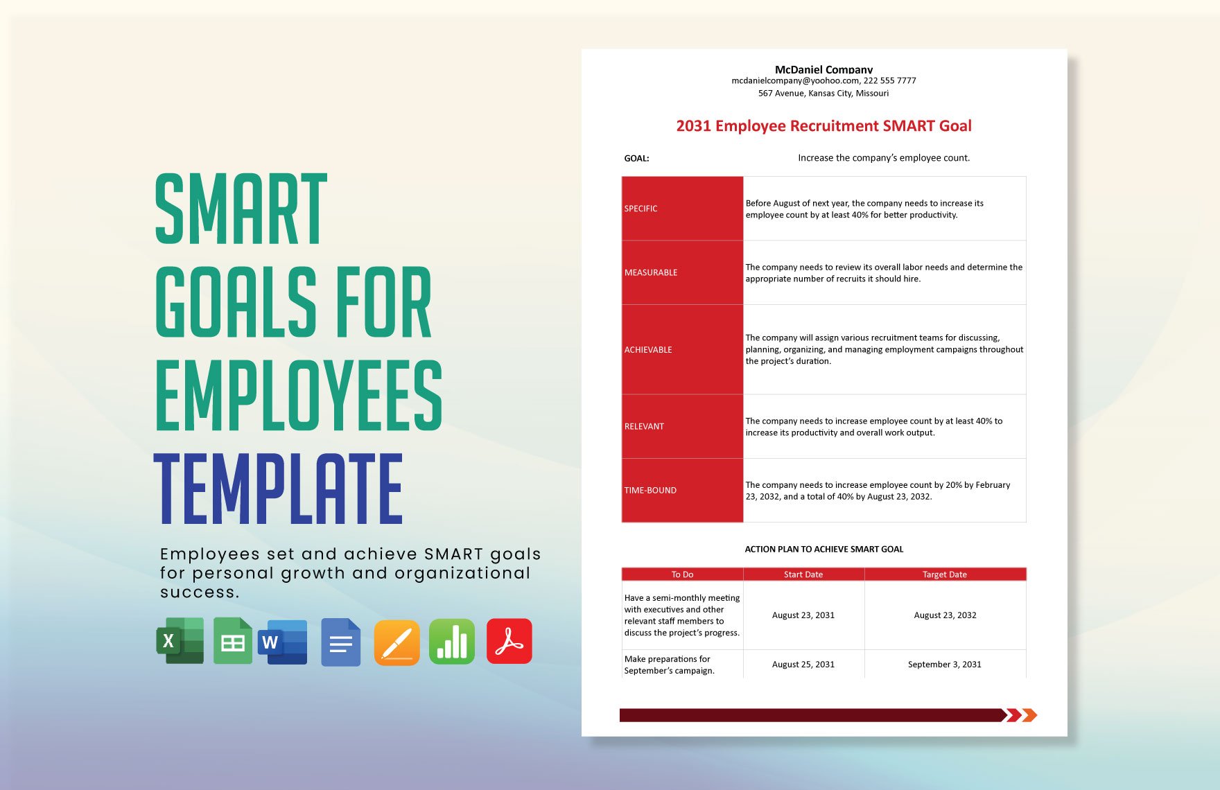 Smart Goals for Employees Template in Word, Google Docs, Excel, PDF, PowerPoint, Google Slides