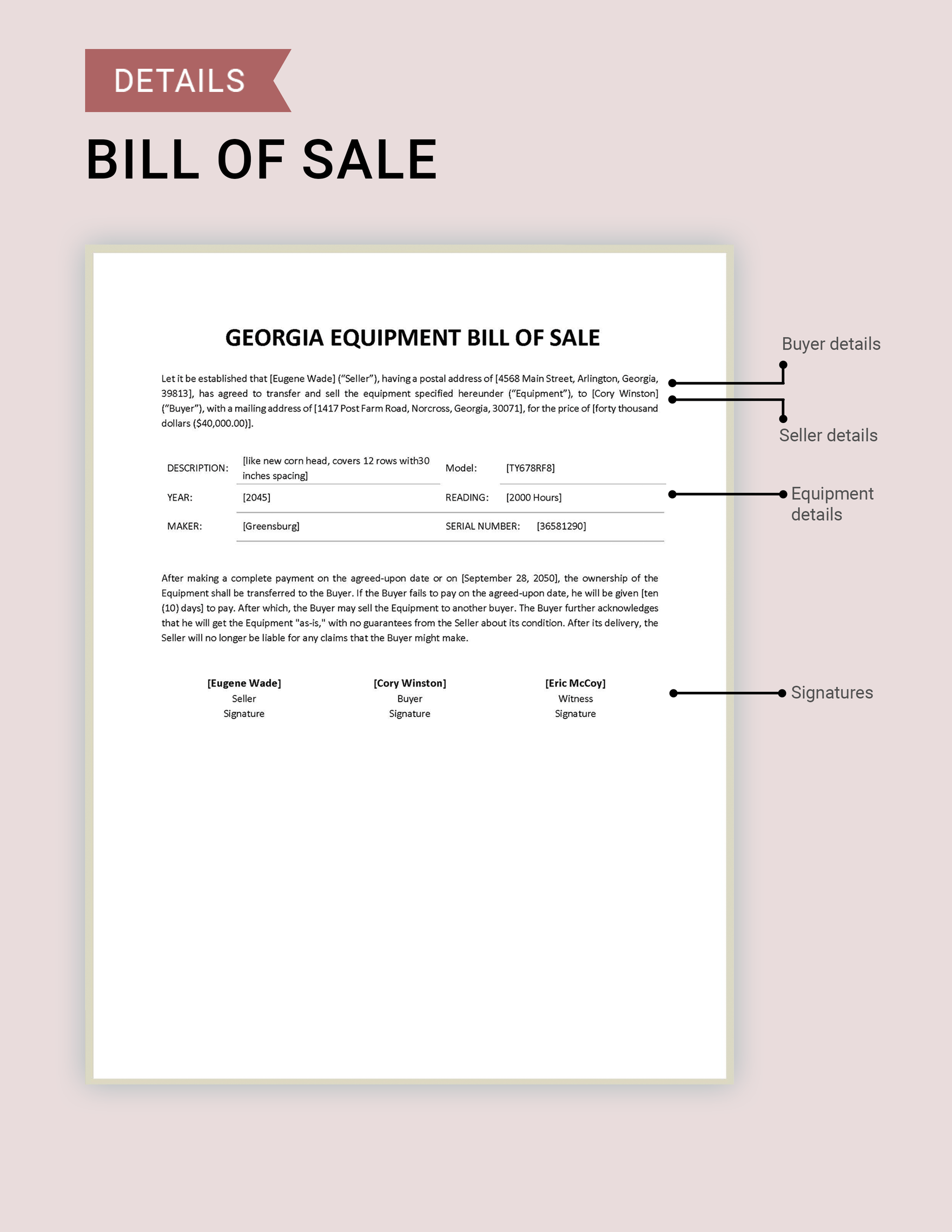 Georgia Equipment Bill of Sale Template