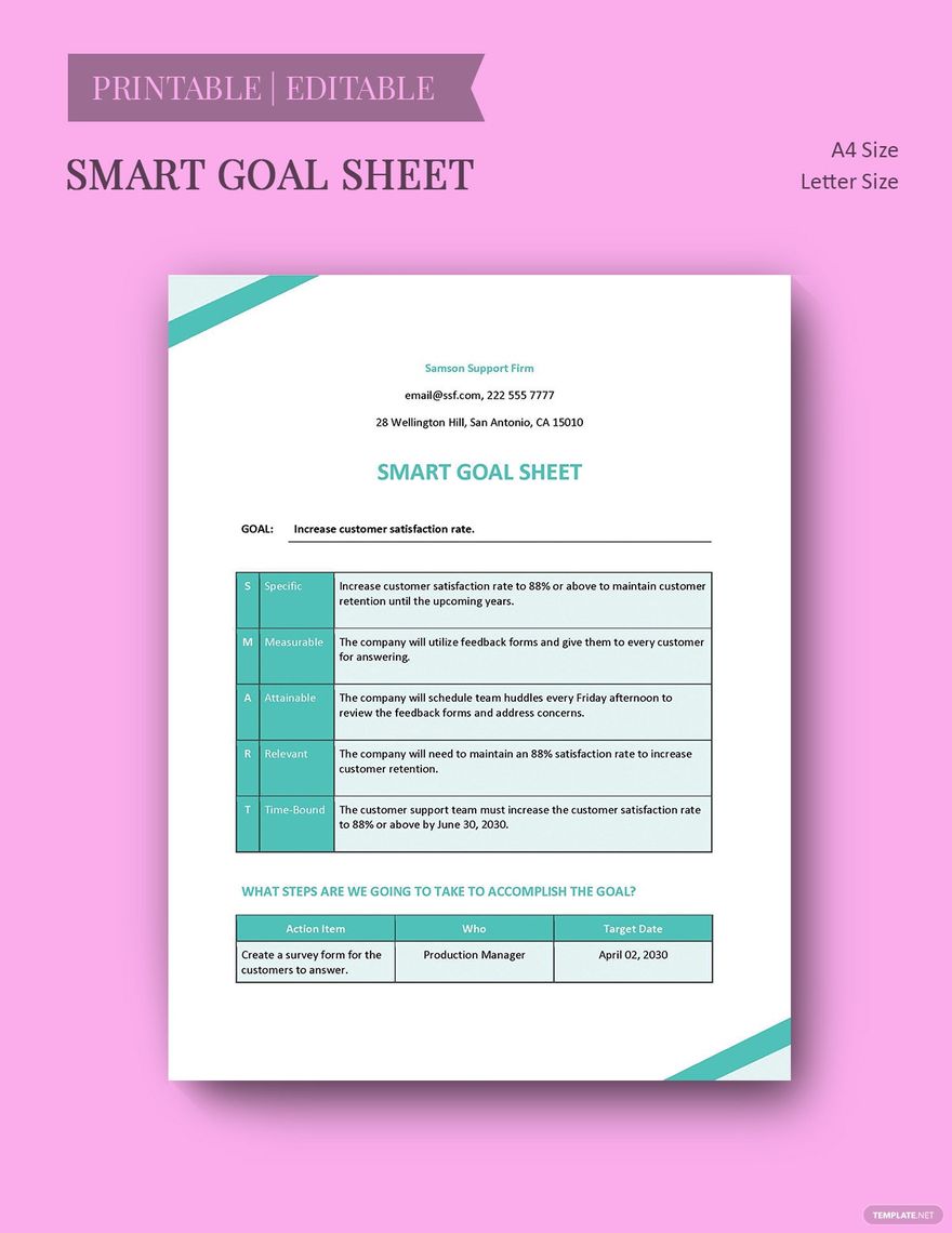 Smart Goals Sheet Template in Word, Google Docs, Excel, PDF, PowerPoint, Google Slides