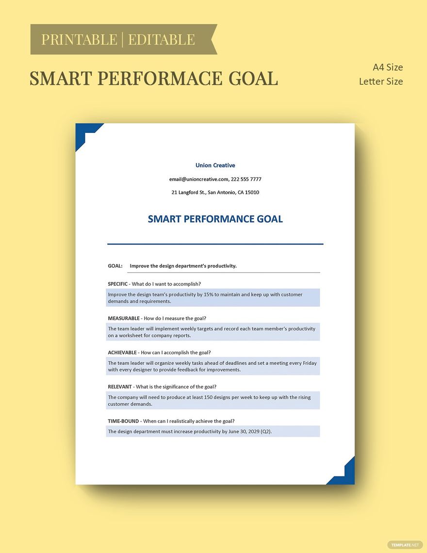 Smart Performance Goals Template in PDF, Word, PowerPoint, Excel, Google Slides, Google Docs - Download | Template.net