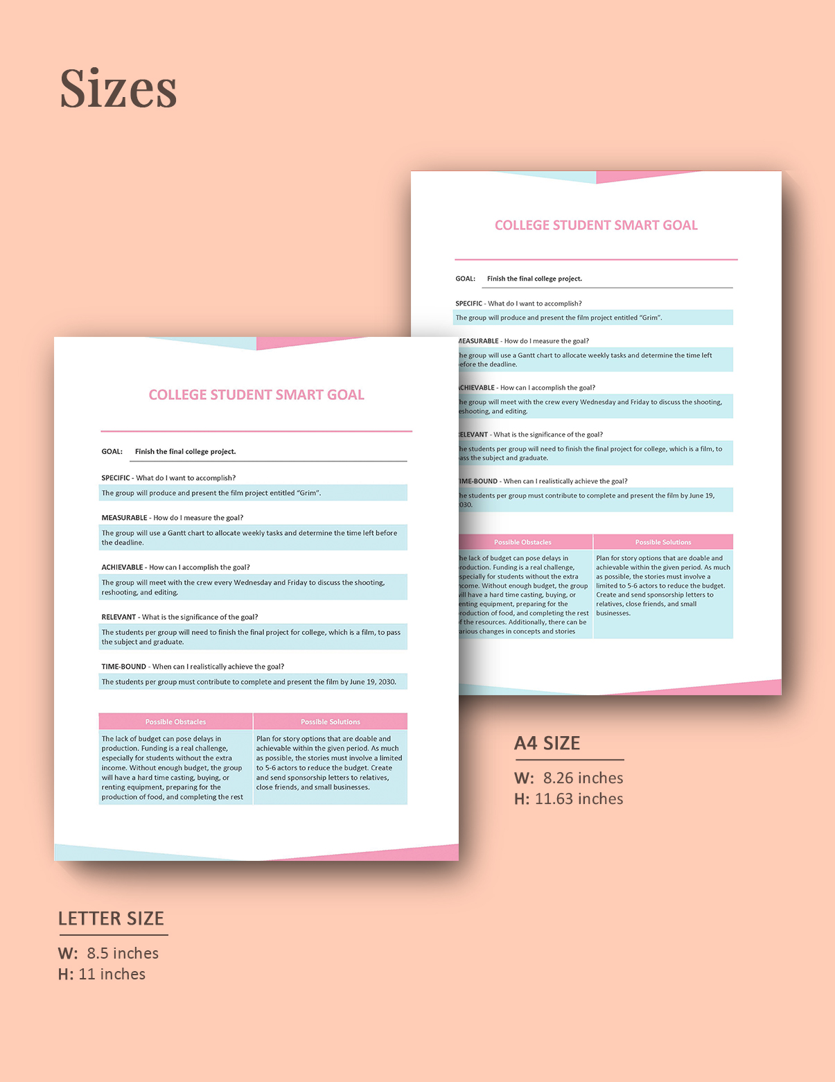 Smart Goals for College Students Template